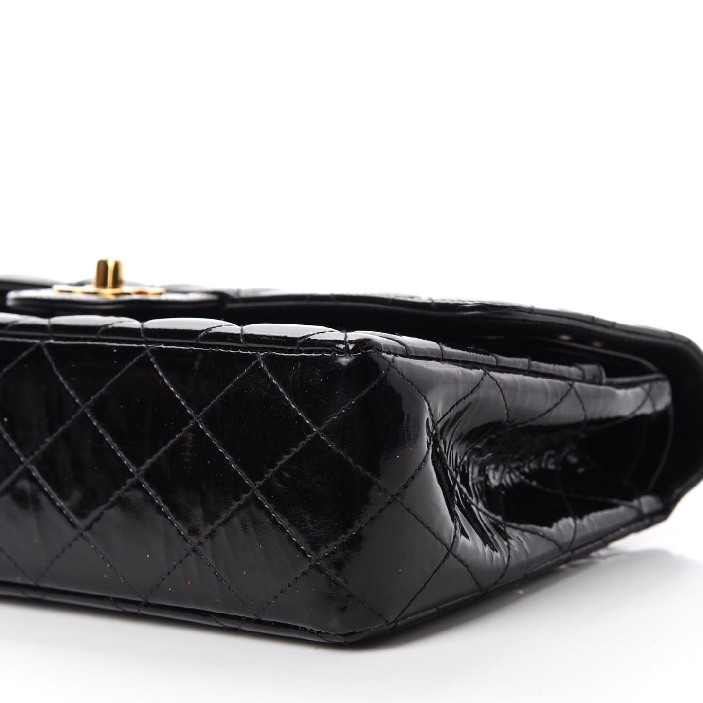 Patent Quilted Medium Double Flap Black