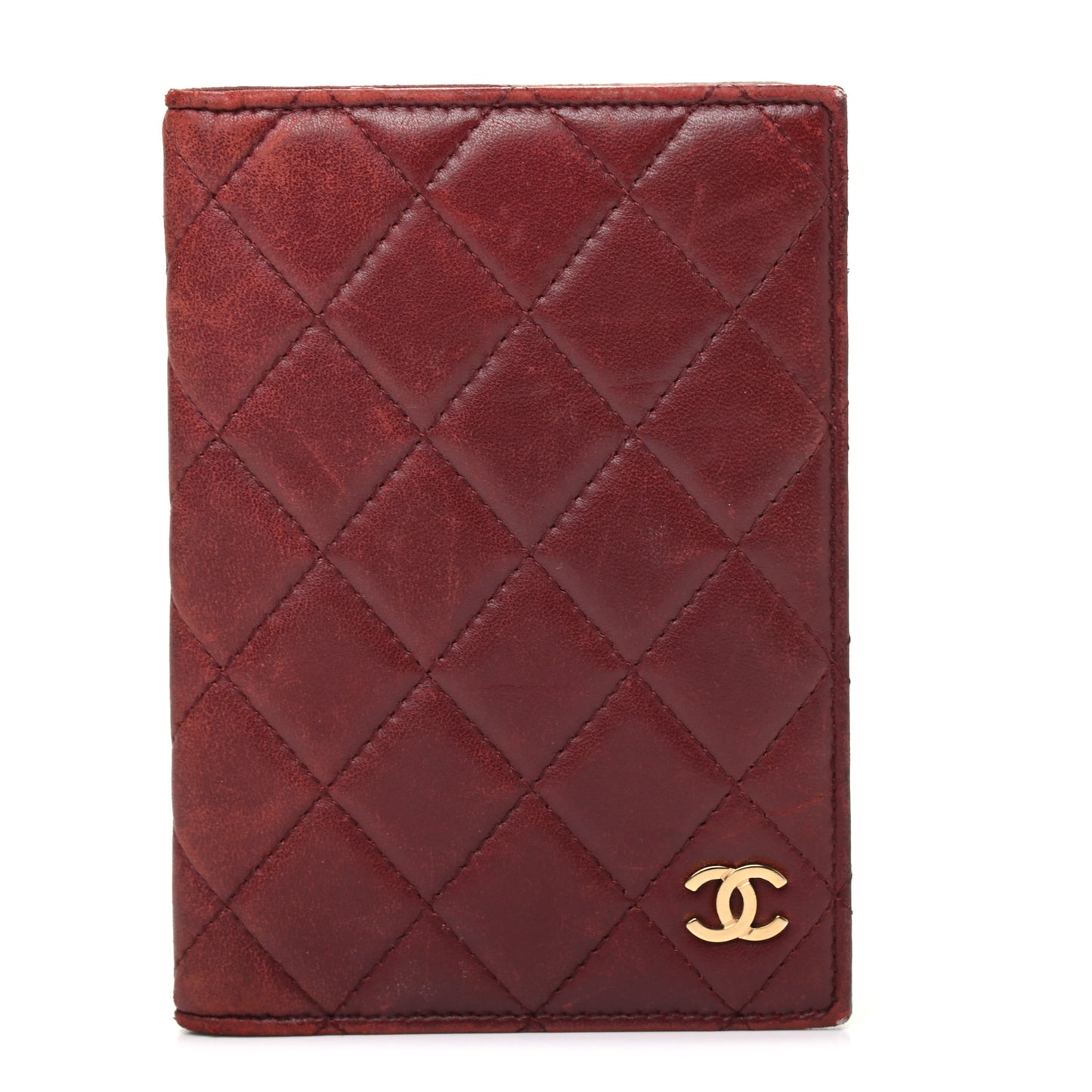 Lambskin Quilted Passport Holder Burgundy