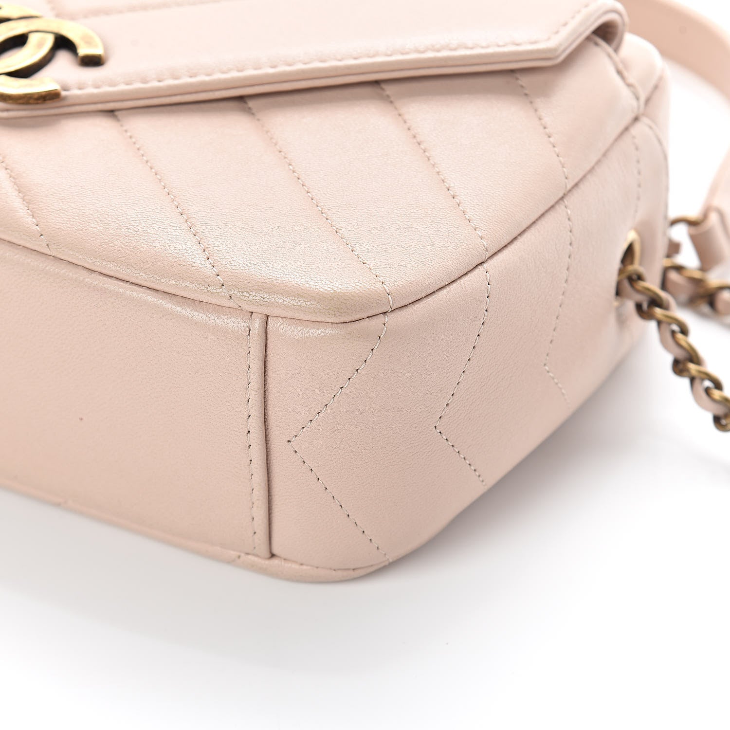 Chanel Shiny Lambskin Chevron Stitched Small Coco Camera Case Beige 10 of 10