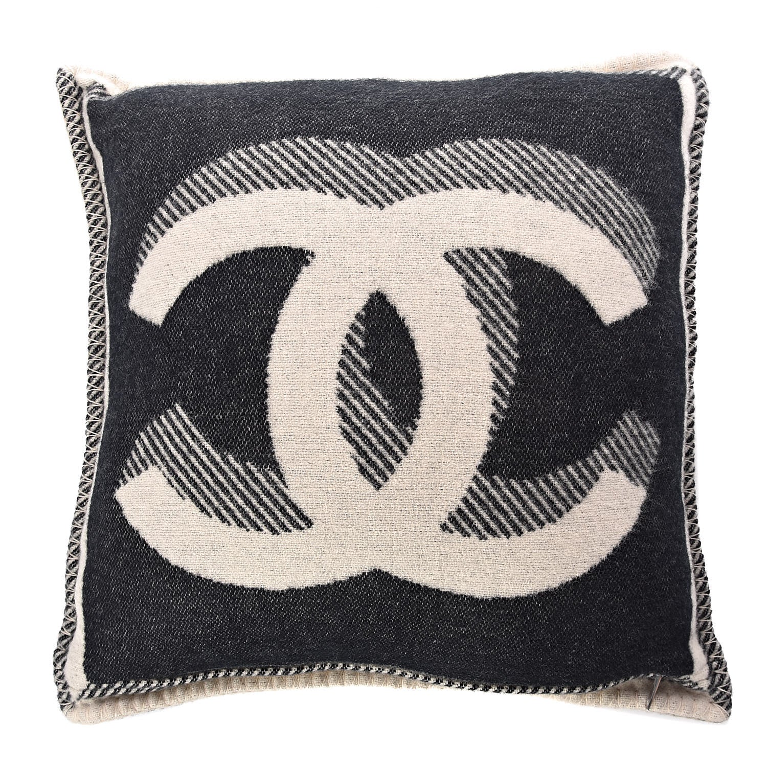Chanel Merino Wool Cashmere CC Pillow Beige Black 3 of 3