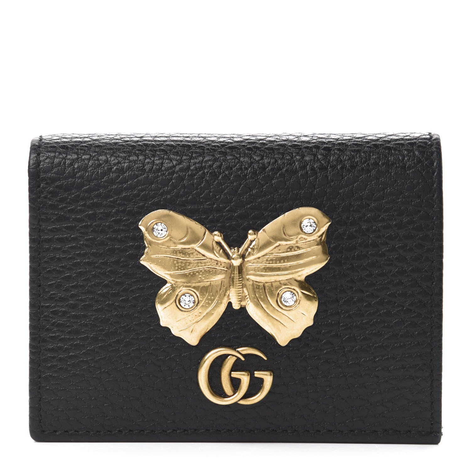 Gucci Pebbled Calfskin Butterfly Card Case Black 1 of 8