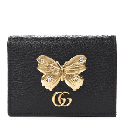 Gucci Pebbled Calfskin Butterfly Card Case Black 1 of 8