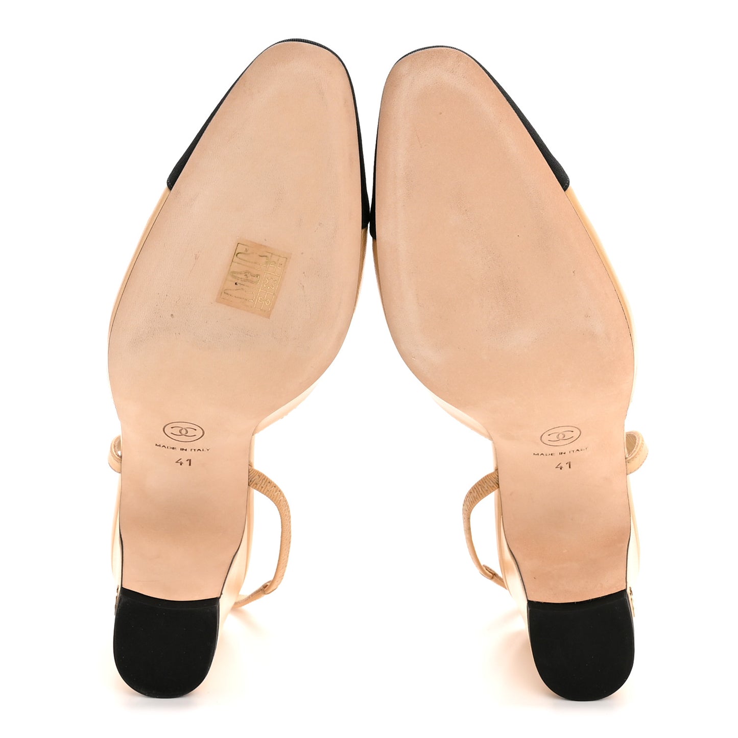 Goatskin Grosgrain Cap Toe CC Slingback Pumps 41 Beige Black