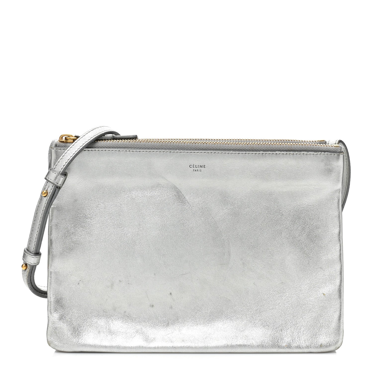 Celine Metallic Lambskin Large Trio Crossbody Bag Silver 1 of 17
