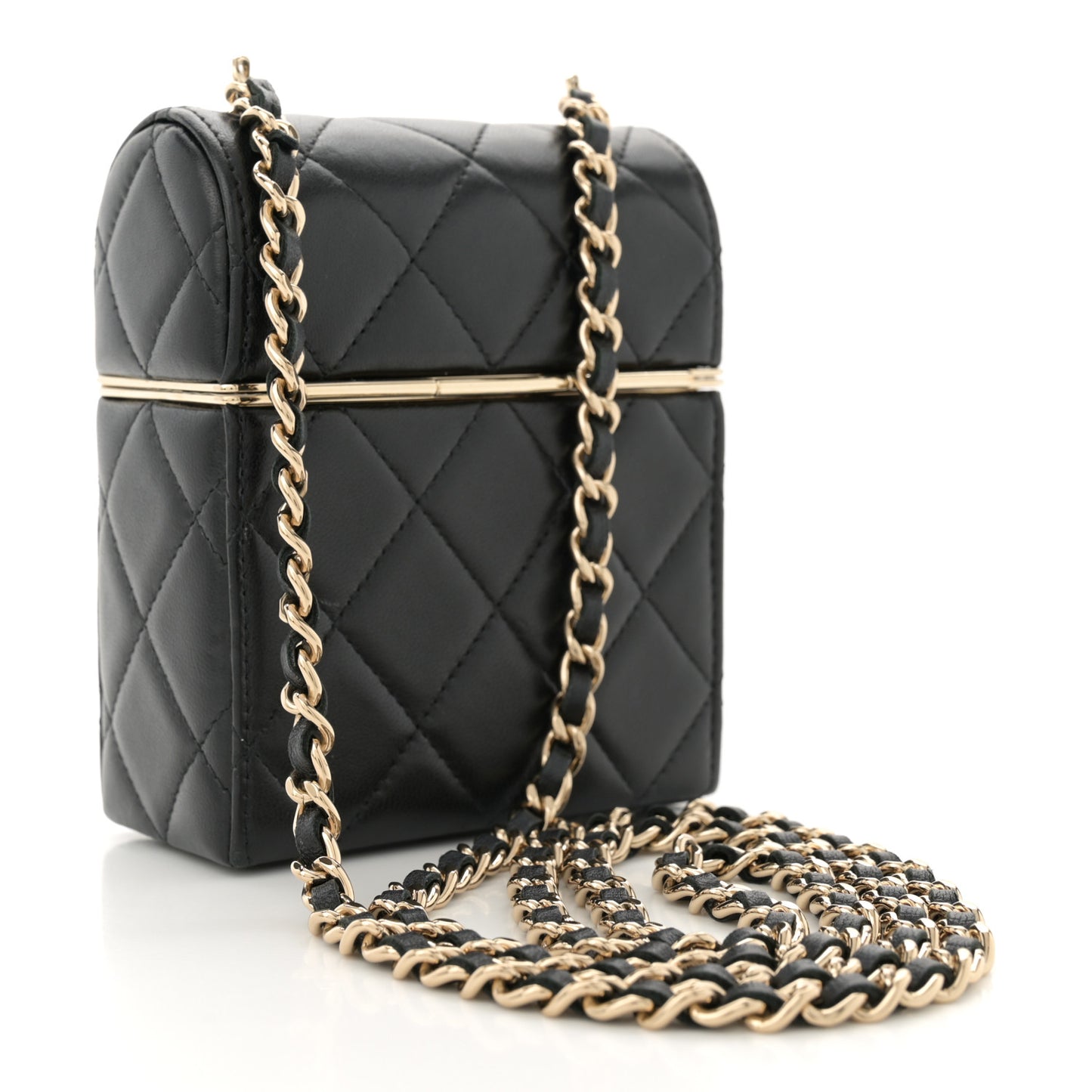 Lambskin Quilted Small Box With Chain Black