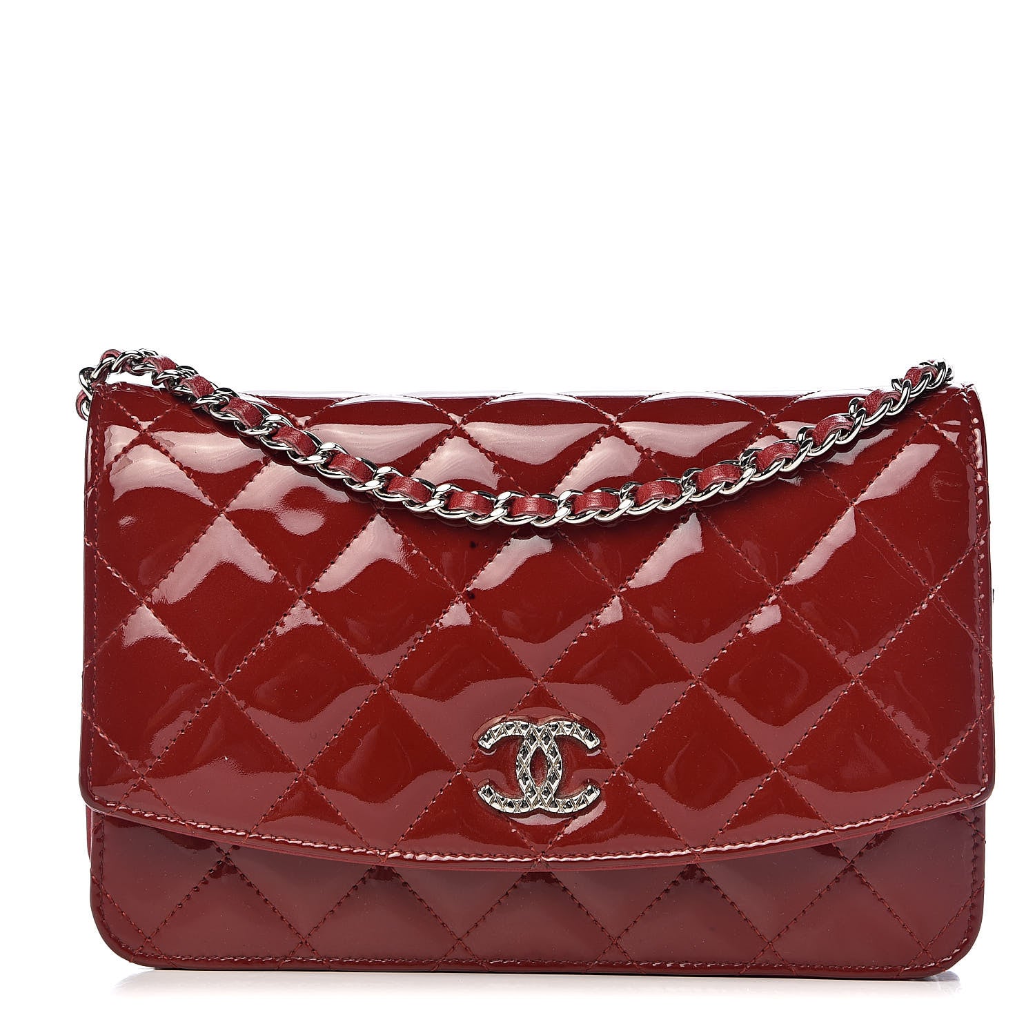 Chanel Patent Quilted Brilliant Wallet On Chain WOC Red 1 of 13