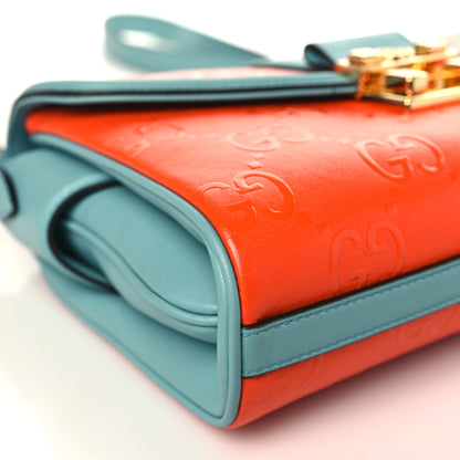Gucci Wonka Grain Calfskin Bi-Color GG Debossed Medium GG Shoulder Bag Deep Orange Dusty Azure 8 of 9