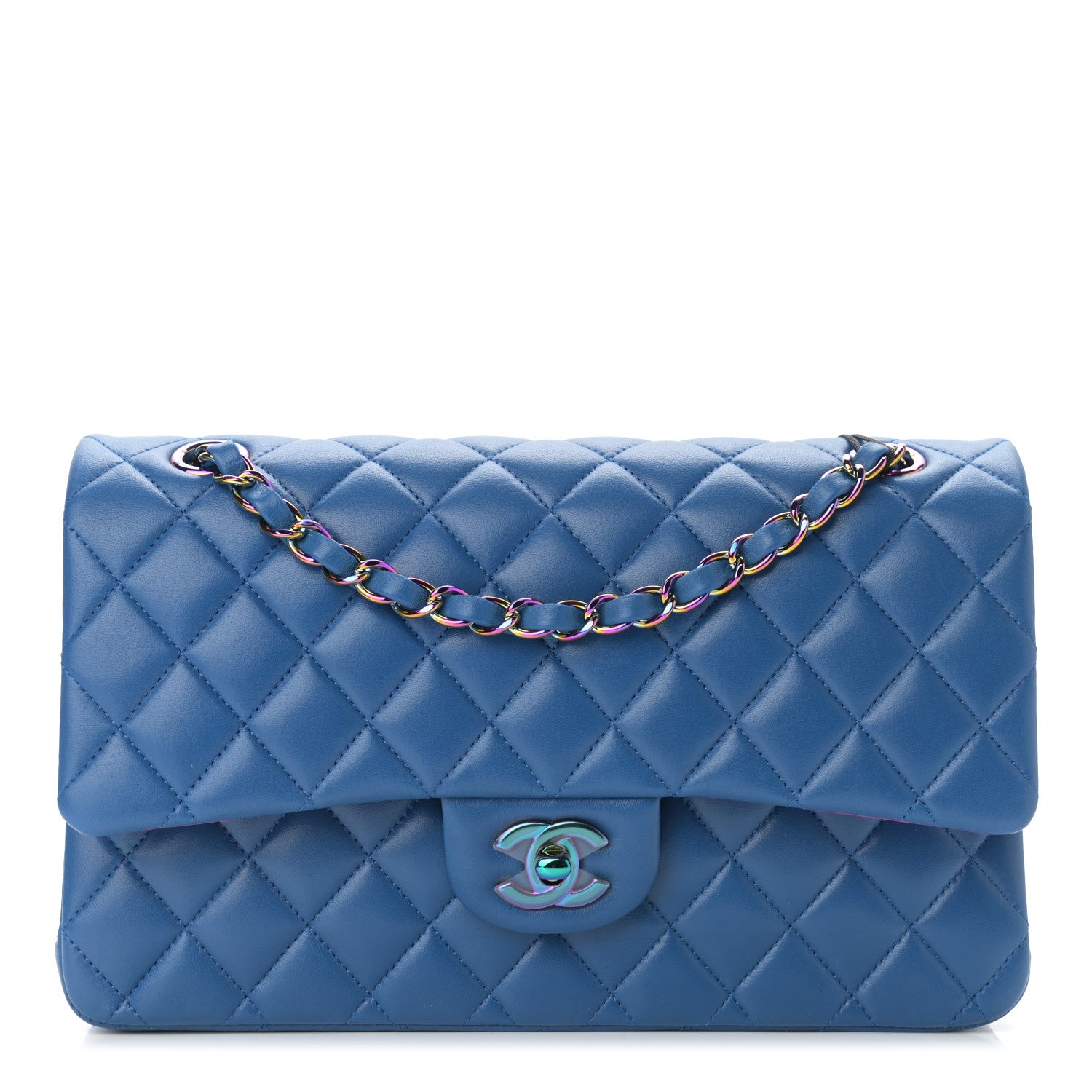 Chanel Lambskin Quilted Medium Double Flap Blue Pink 1 of 12