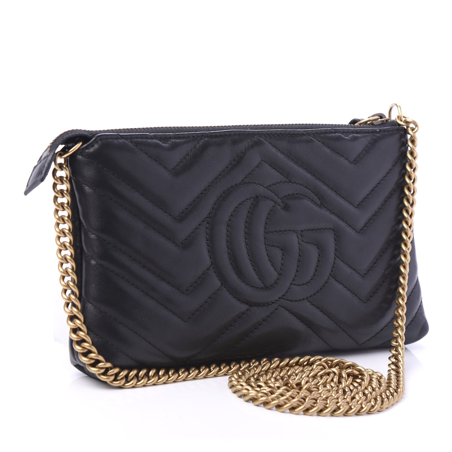 Gucci Calfskin Matelasse Mini GG Marmont Chain Bag Black 3 of 11