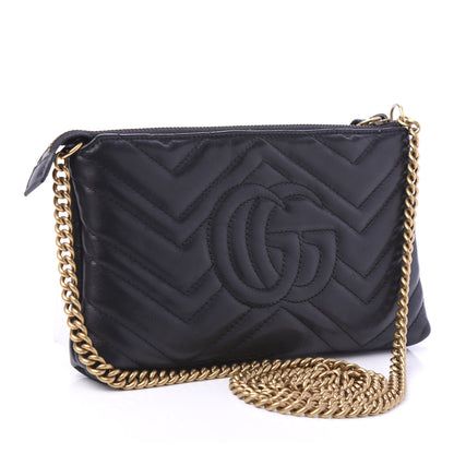 Gucci Calfskin Matelasse Mini GG Marmont Chain Bag Black 3 of 11