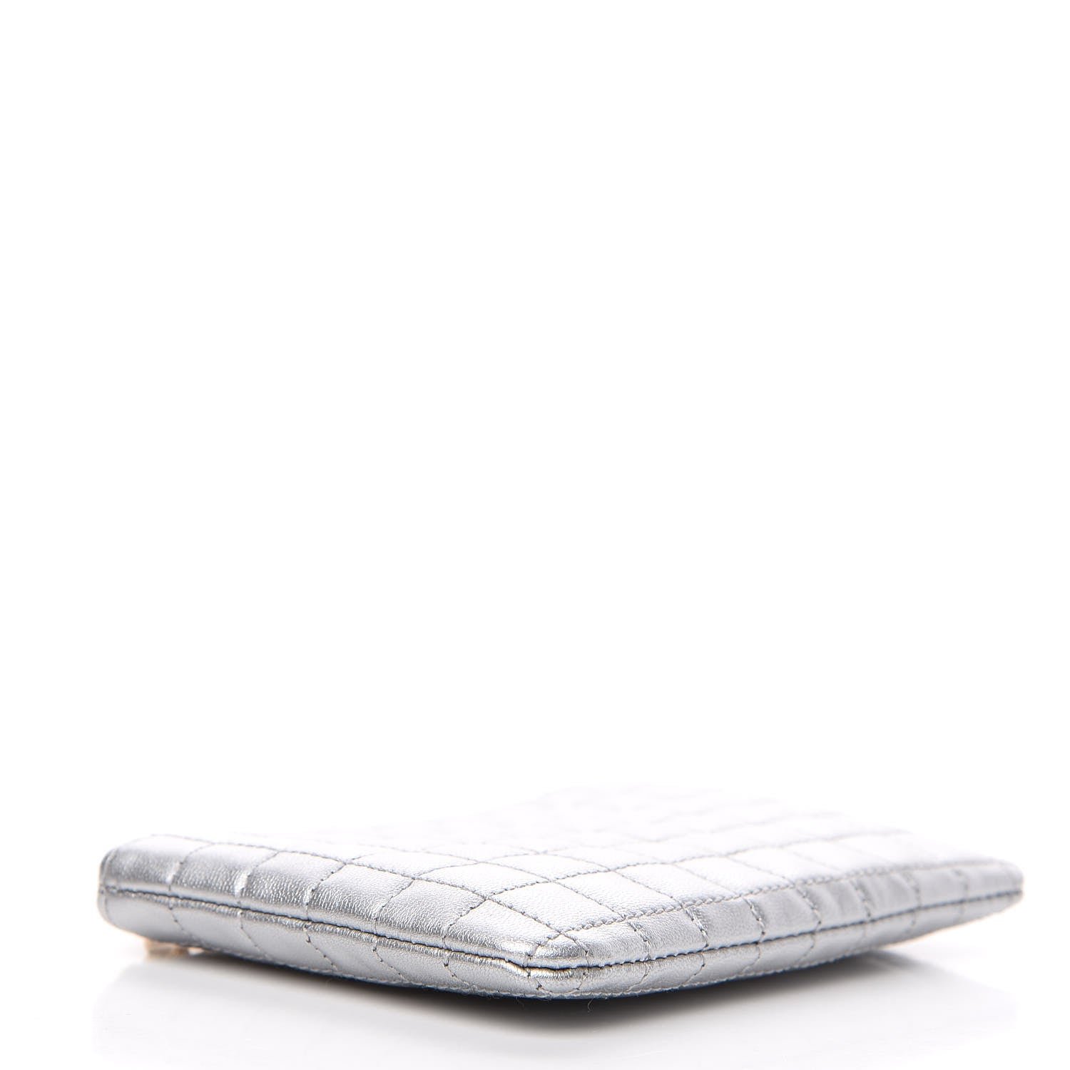 Celine Laminated Calfskin Quilted C Charm Coin Card Pouch Silver 3 of 7