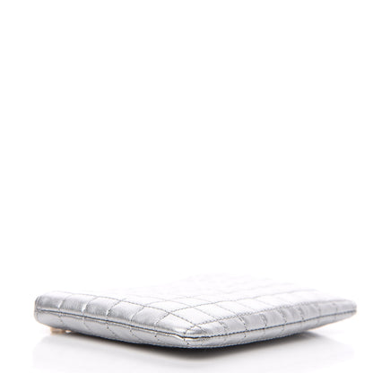 Celine Laminated Calfskin Quilted C Charm Coin Card Pouch Silver 3 of 7