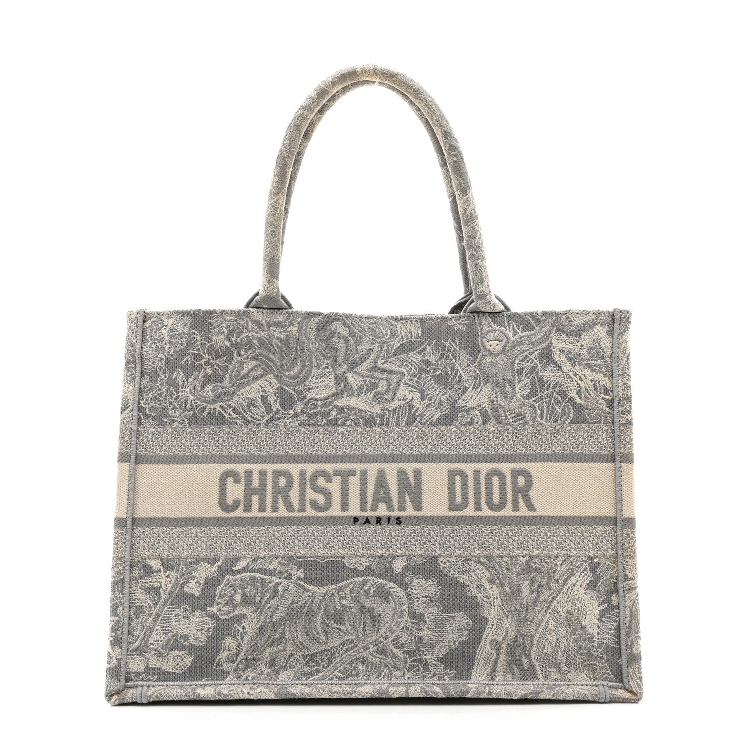 Christian Dior Canvas Embroidered Medium Dioriviera Toile De Jouy Reverse Book Tote Gray 1 of 10