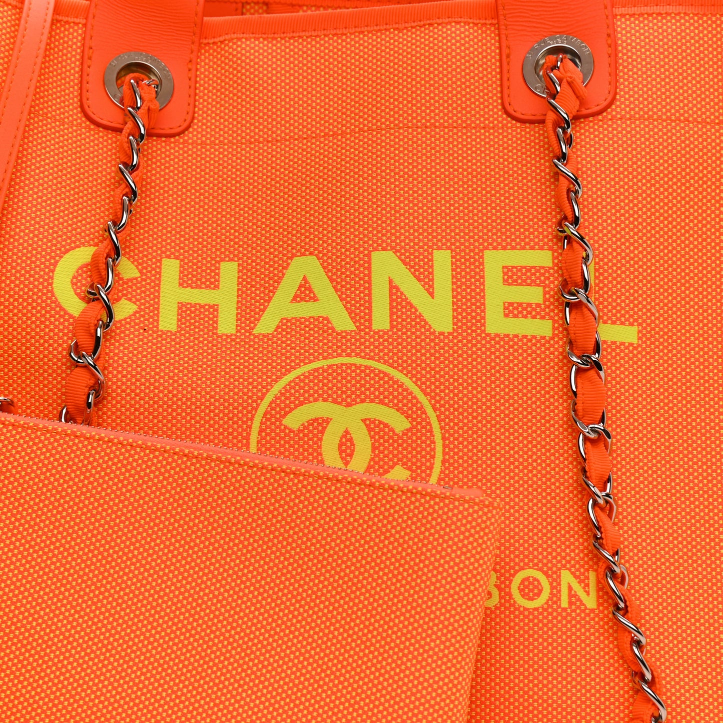 Mixed Fibers Calfskin Deauville Medium Tote Orange Yellow