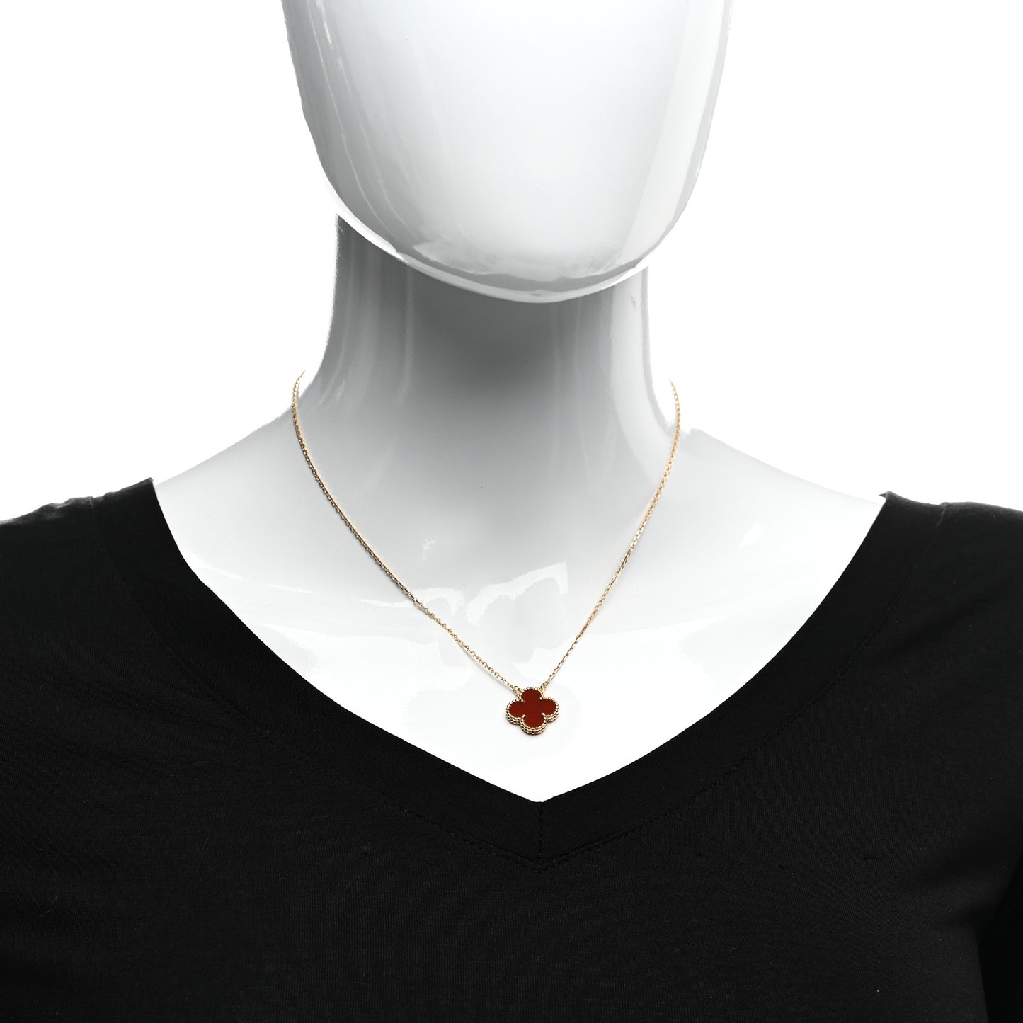 18K Yellow Gold Carnelian Vintage Alhambra Pendant Necklace