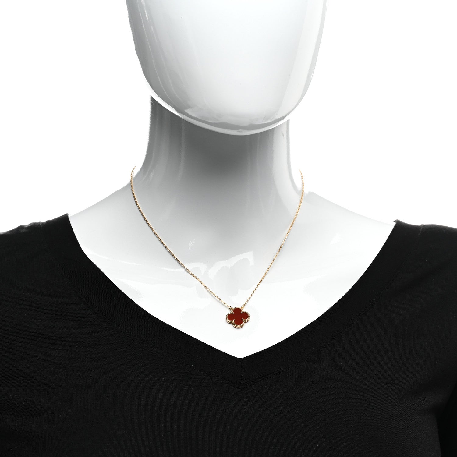 Van Cleef & Arpels 18K Yellow Gold Carnelian Vintage Alhambra Pendant Necklace 2 of 6