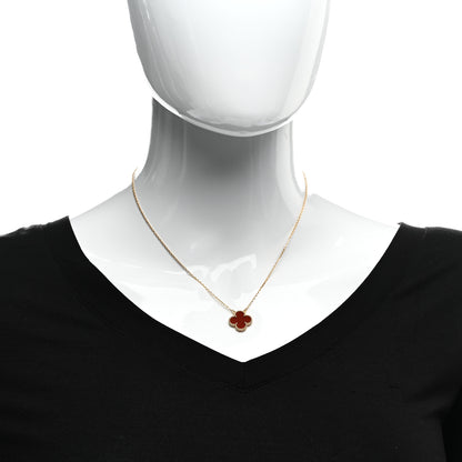 Van Cleef & Arpels 18K Yellow Gold Carnelian Vintage Alhambra Pendant Necklace 2 of 6