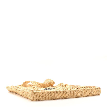 Prada Yarn Raffia Effect Crochet Logo Embroidered Tote Bag Naturale 4 of 10