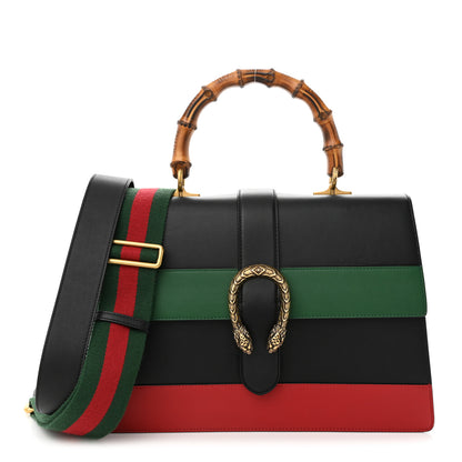 Gucci Calfskin Bamboo Web Large Dionysus Top Handle Bag Black Bright Evergreen Hibiscus Red 1 of 10