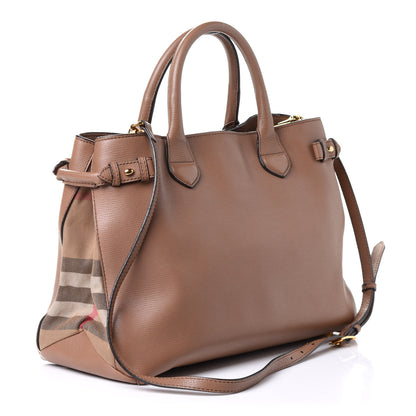 Burberry Grainy Calfskin House Check Medium Banner Tote Dark Sand 2 of 4