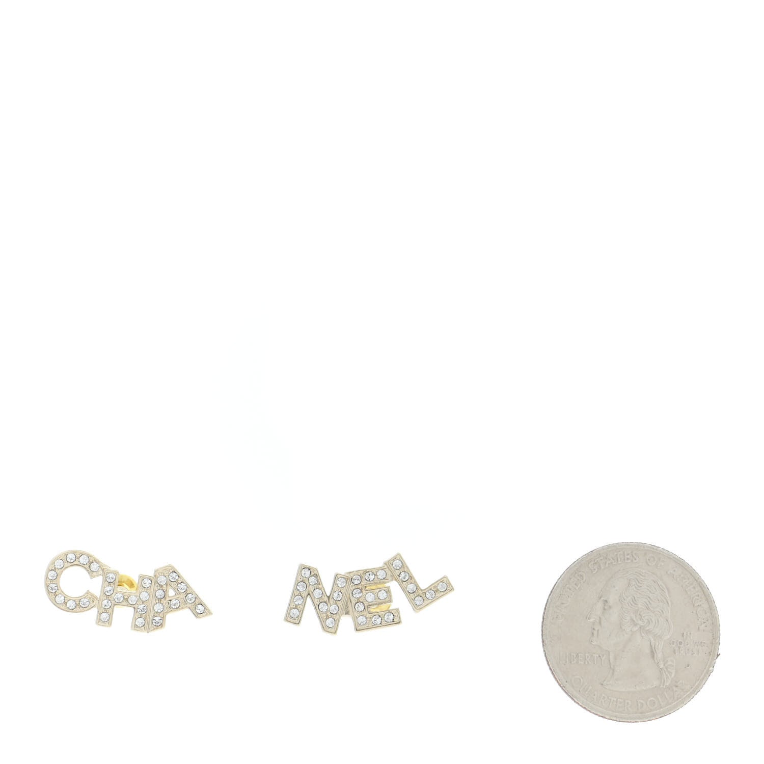 Chanel Crystal Pearl Signature Stud Earrings Gold 2 of 5