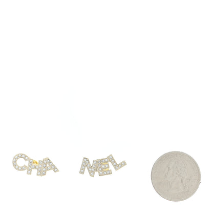 Chanel Crystal Pearl Signature Stud Earrings Gold 2 of 5
