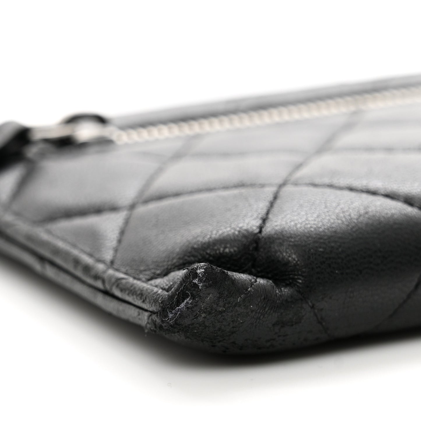 Lambskin Quilted Zip Pouch Black