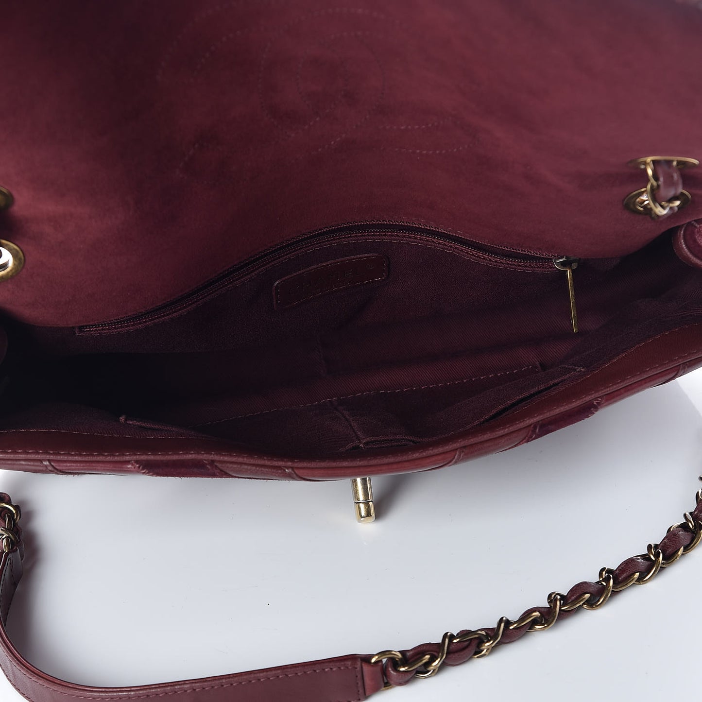 Suede Lambskin Glazed Calfskin Large Lady Vintage Chevron Flap Burgundy