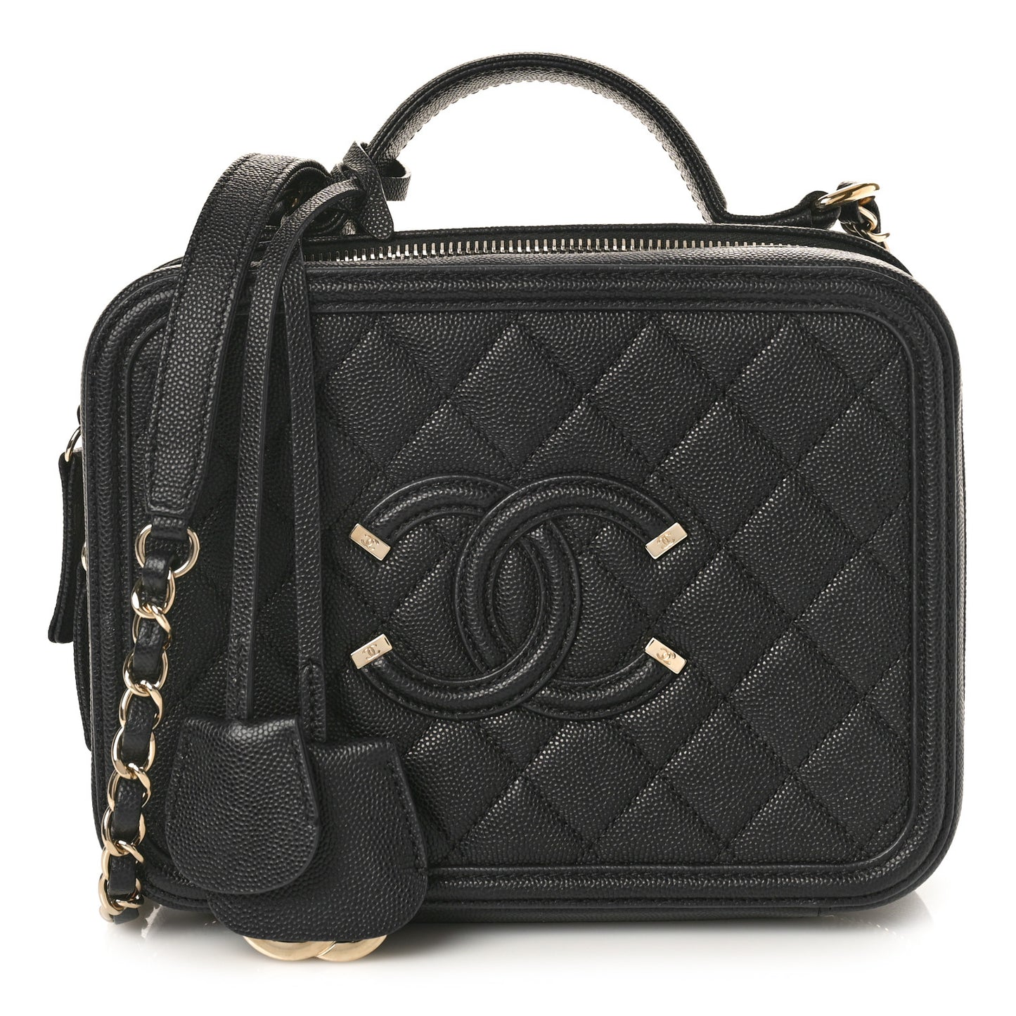 Caviar Quilted Medium CC Filigree Vanity Case Black
