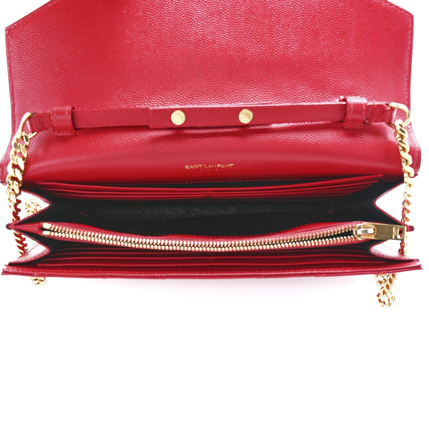 Grain De Poudre Matelasse Chevron Monogram Chain Wallet Red