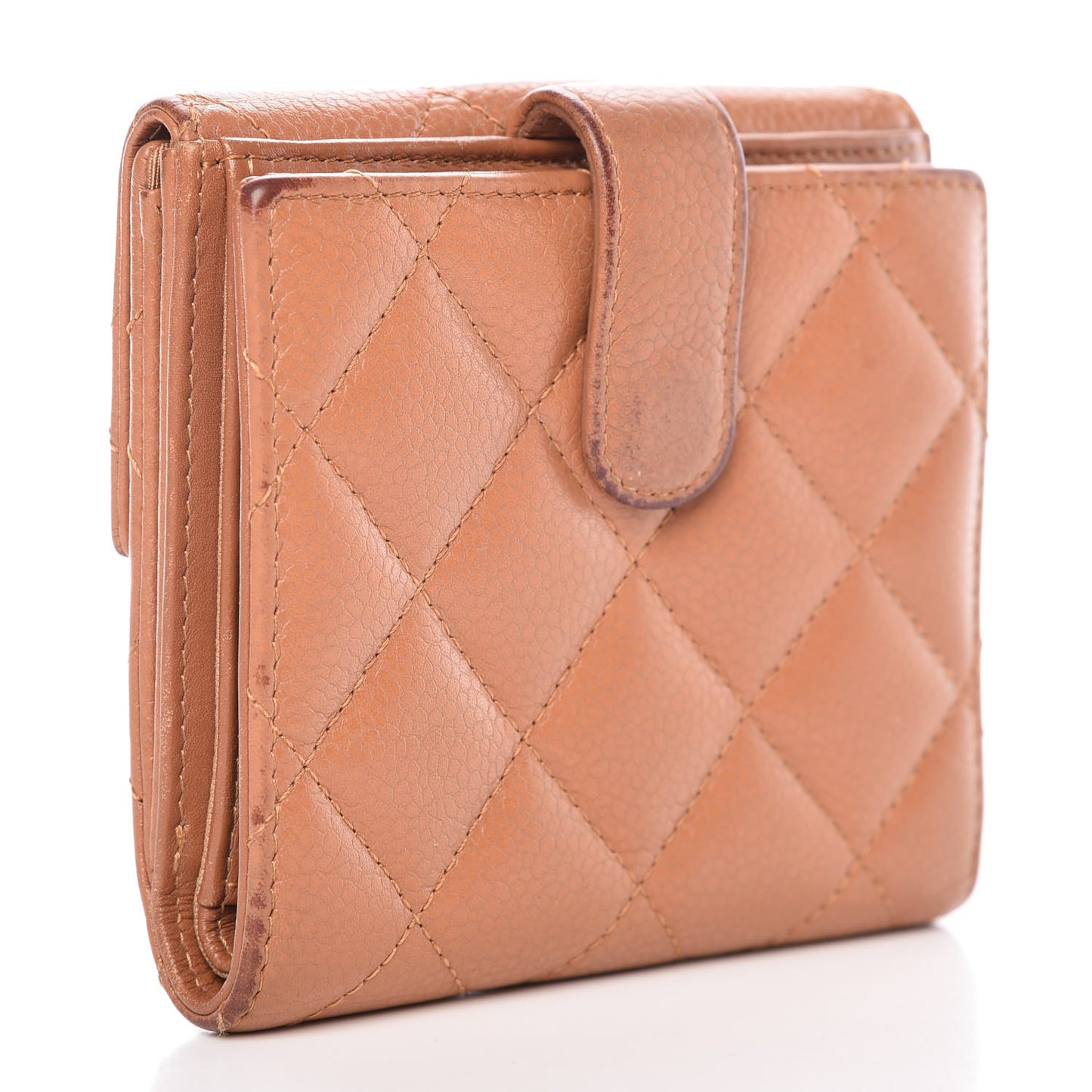 Caviar Quilted Compact French Flap Wallet Dark Beige