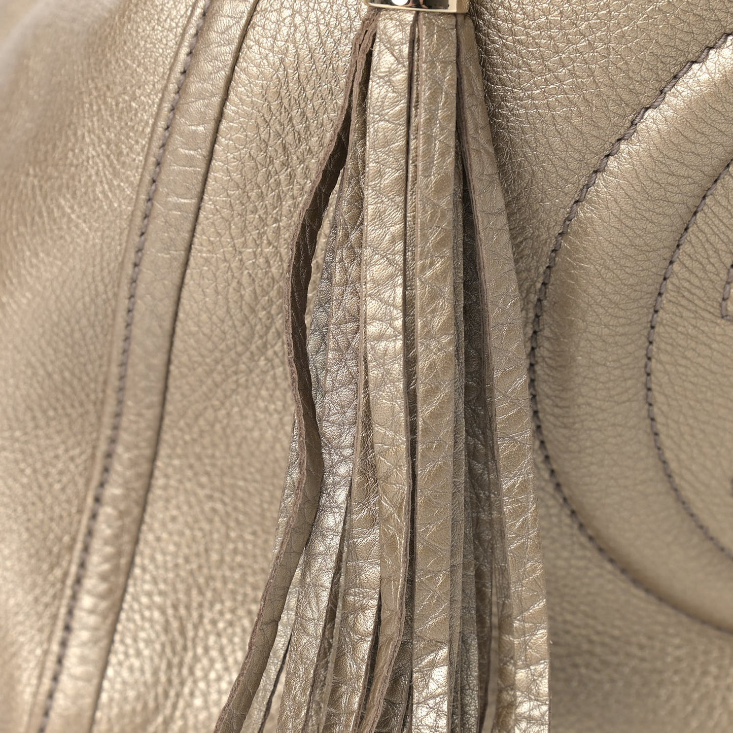 Metallic Pebbled Calfskin Large Soho Chain Shoulder Bag Golden Beige
