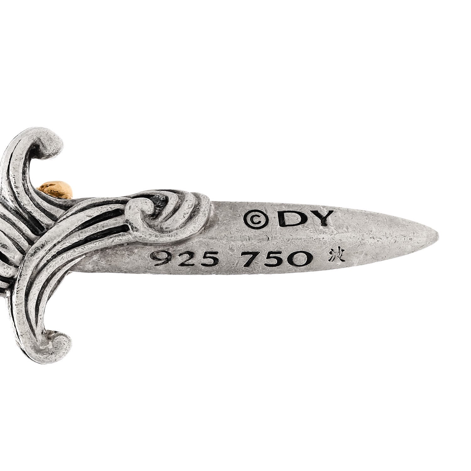 David Yurman DAVID YURMAN Sterling Silver 18K Yellow Gold Black Diamond Waves Dagger Amulet Pendant 4 of 4
