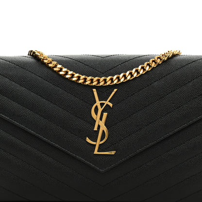 Saint Laurent Grain De Poudre Matelasse Chevron Monogram Chain Wallet Black 7 of 9
