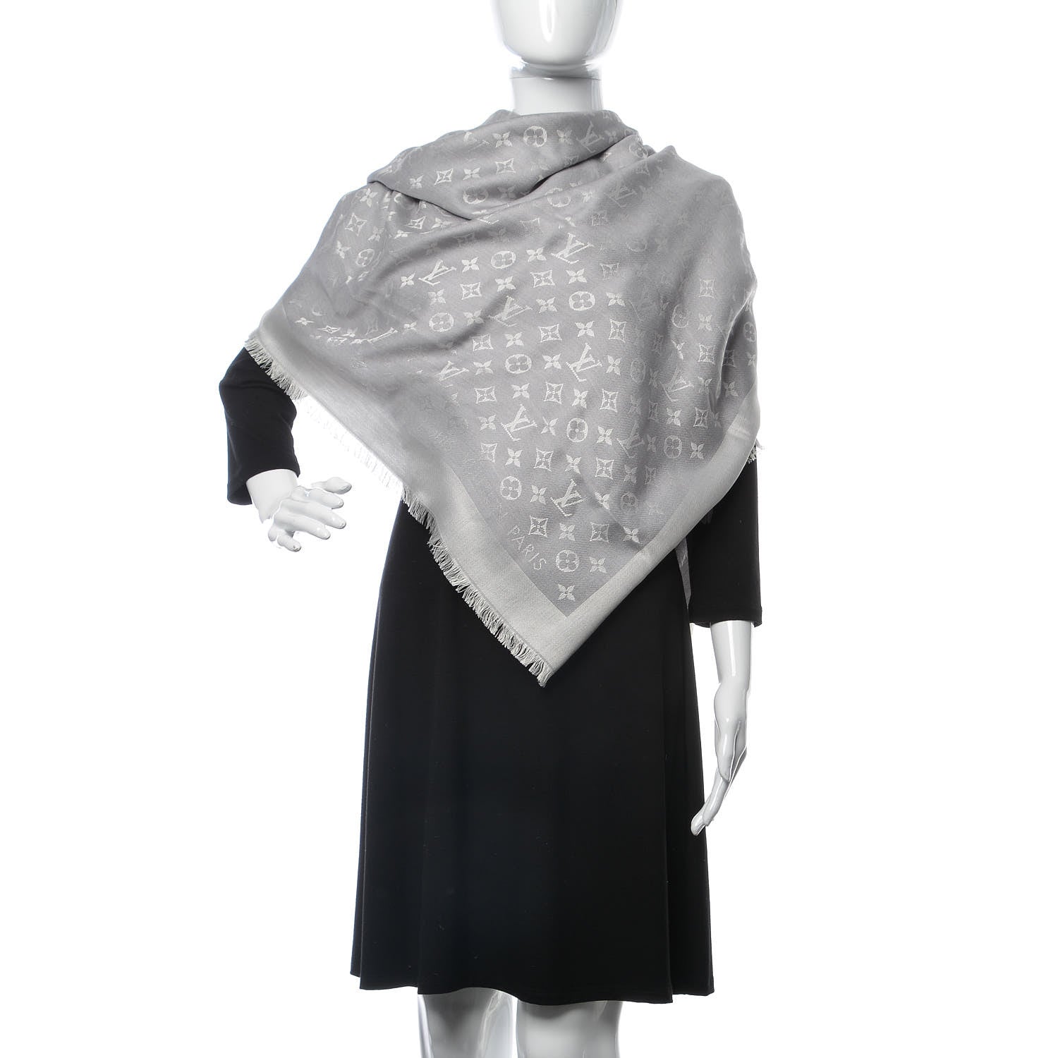 Louis Vuitton Silk Wool Monogram Shawl Pearl Grey 2 of 4