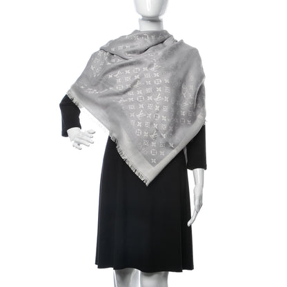Louis Vuitton Silk Wool Monogram Shawl Pearl Grey 2 of 4