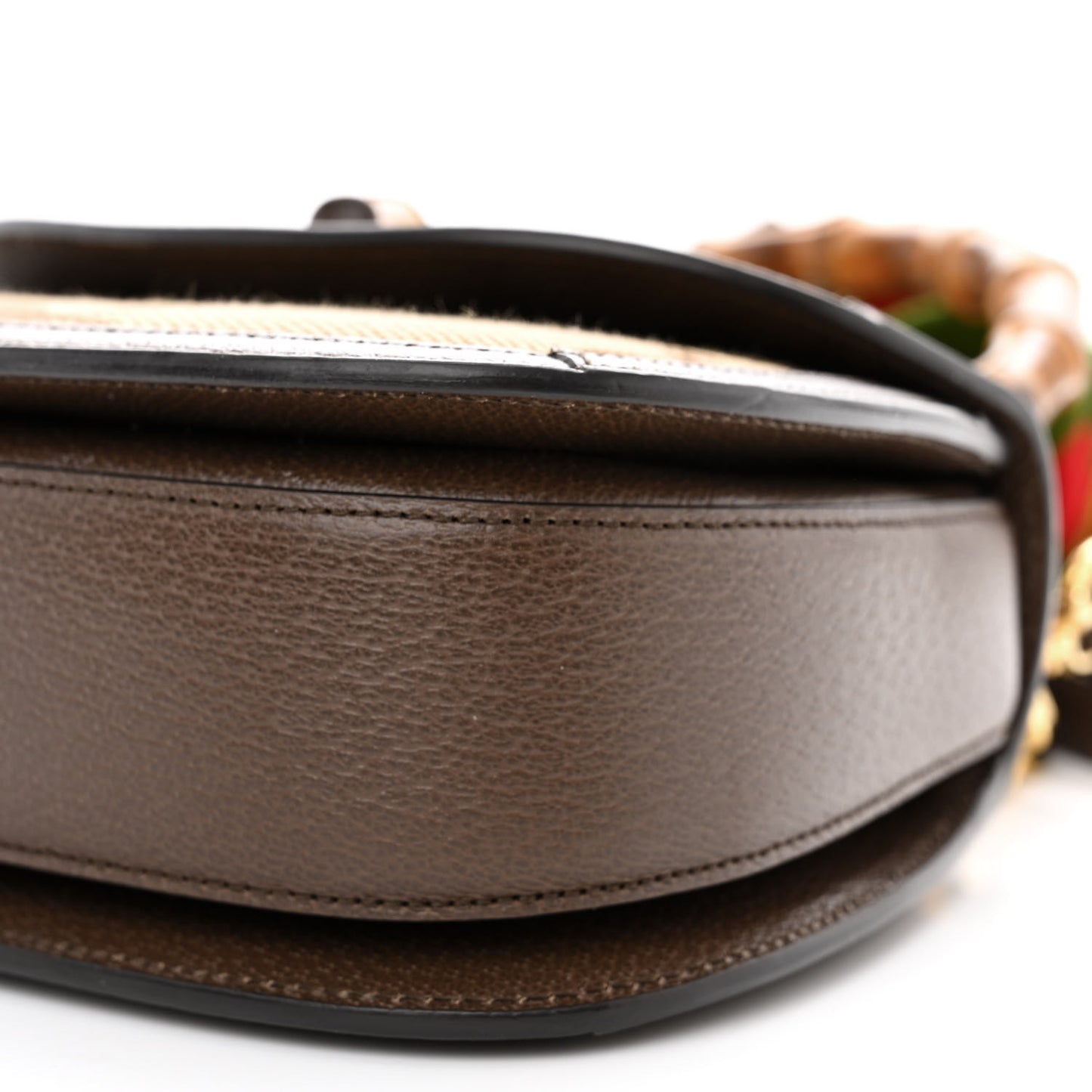 Monogram Jumbo GG Textured Dollar Calfskin Web Small Bamboo 1947 Top Handle Bag Camel Ebony New Acero