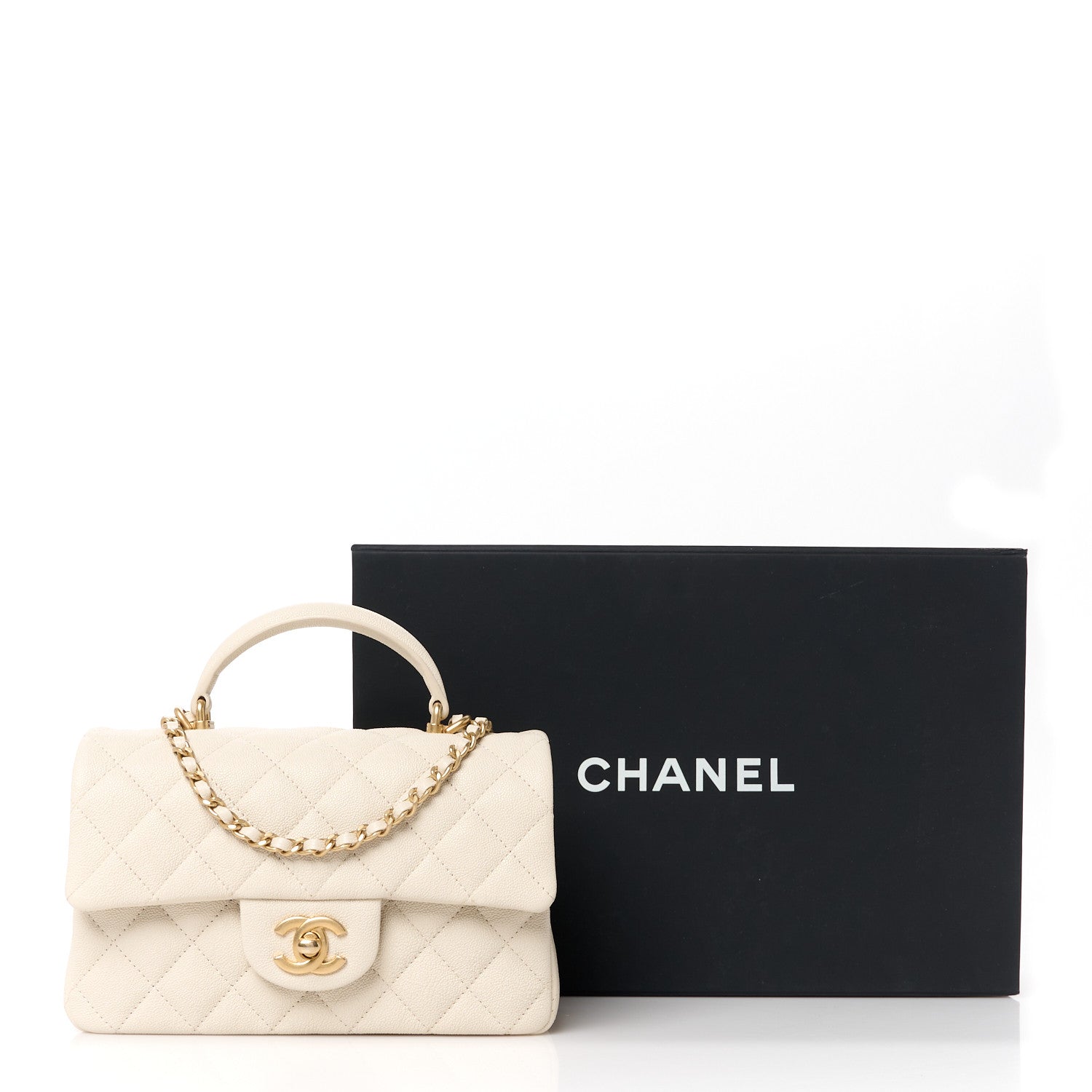 Chanel Caviar Quilted Mini Top Handle Rectangular Flap Beige 12 of 12