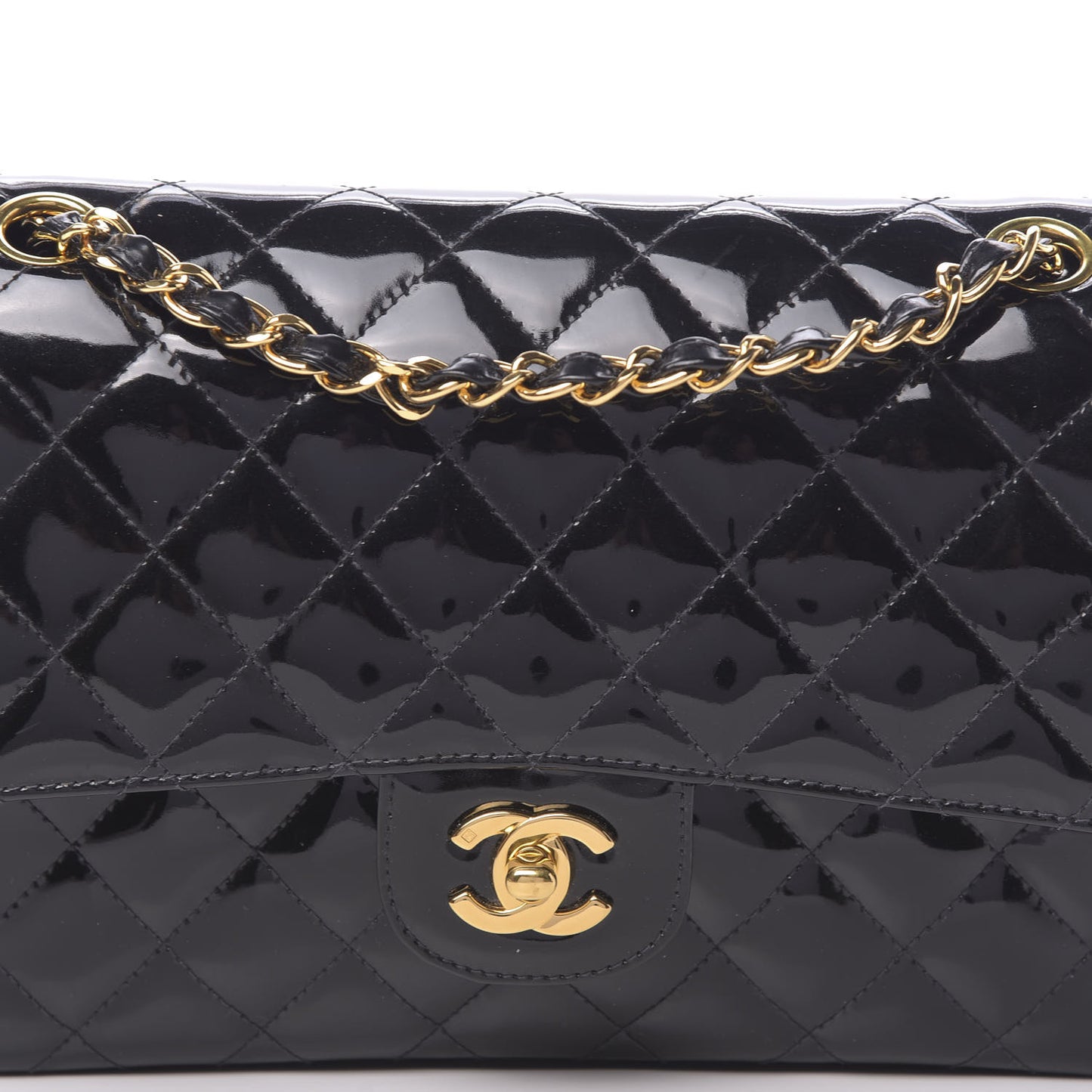 Patent Quilted Medium Double Flap Black