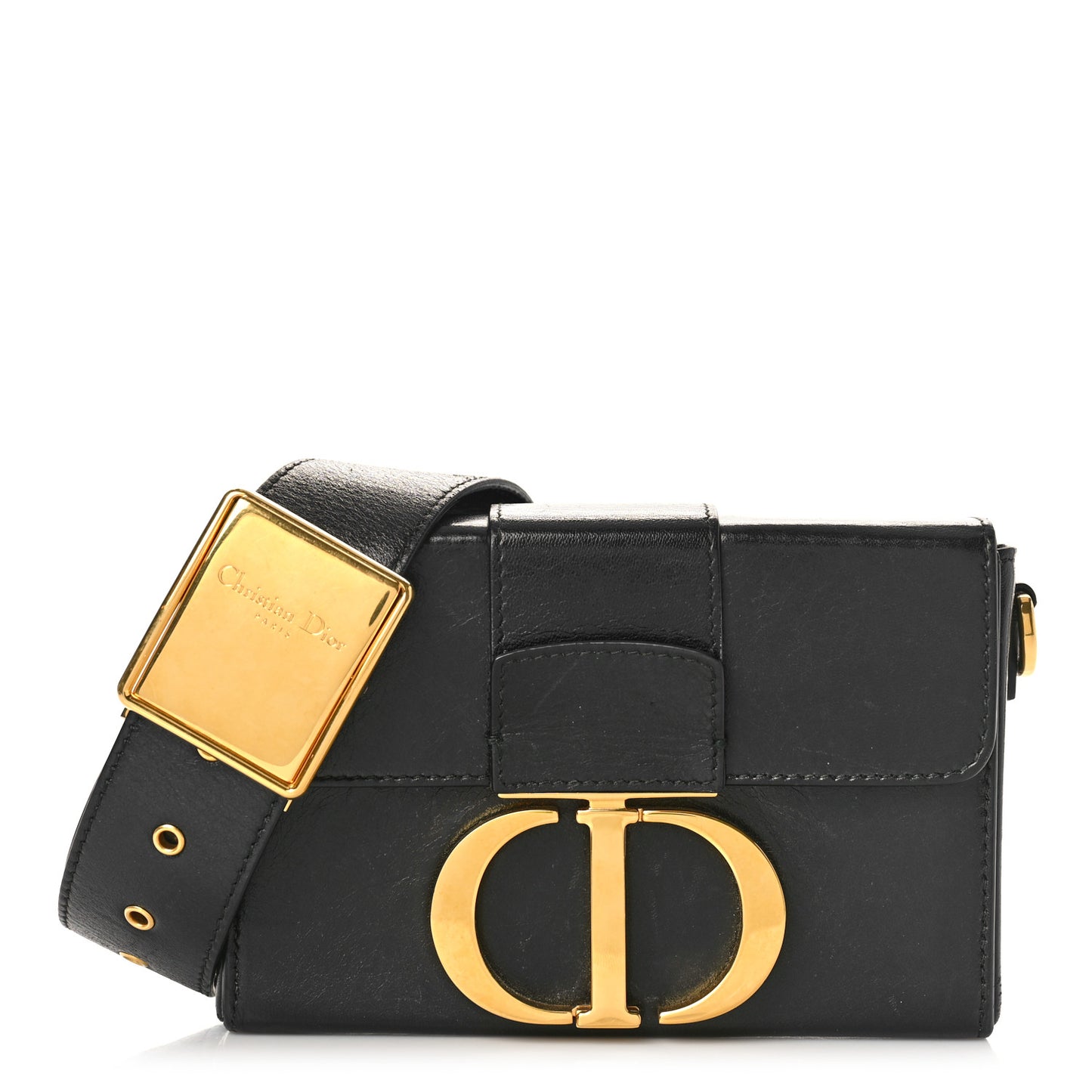 Crackled Lambskin 30 Montaigne Box Bag Black