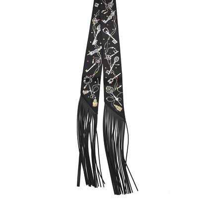 Hermes Silk Calfskin Les Cles A Pois Fringed Twilly Black Mordoré White 2 of 4