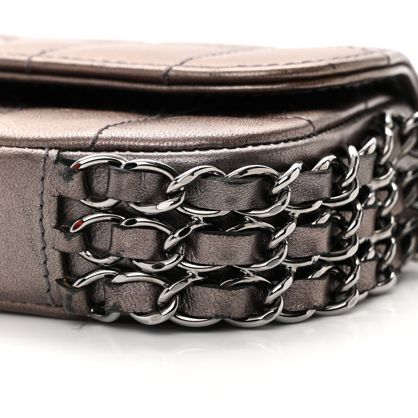 Metallic Lambskin Quilted Chocolate Bar 3 Chain Flap Bronze