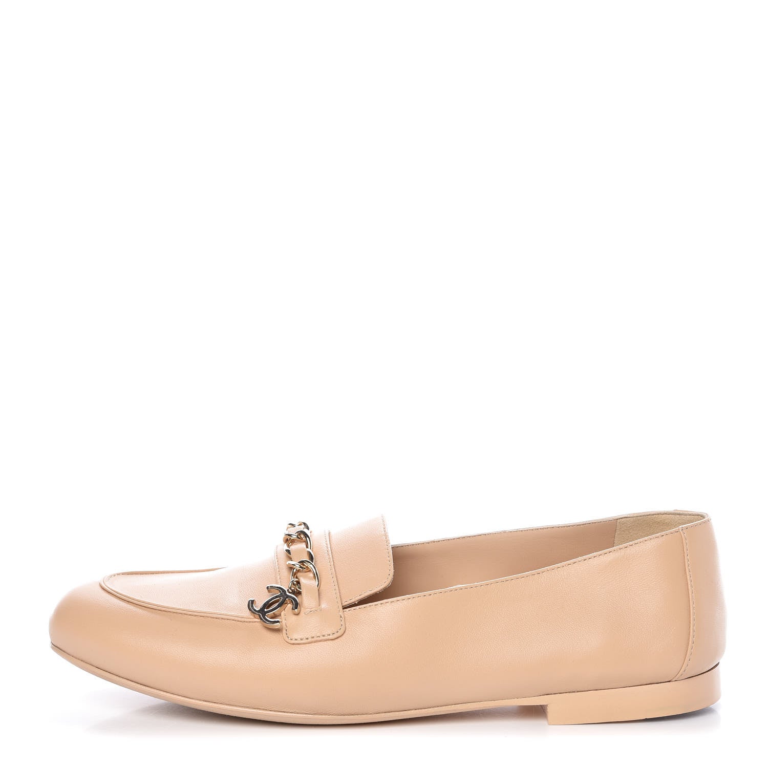 Chanel Lambskin CC Chain Mocassin Loafers 37.5 Beige 1 of 9