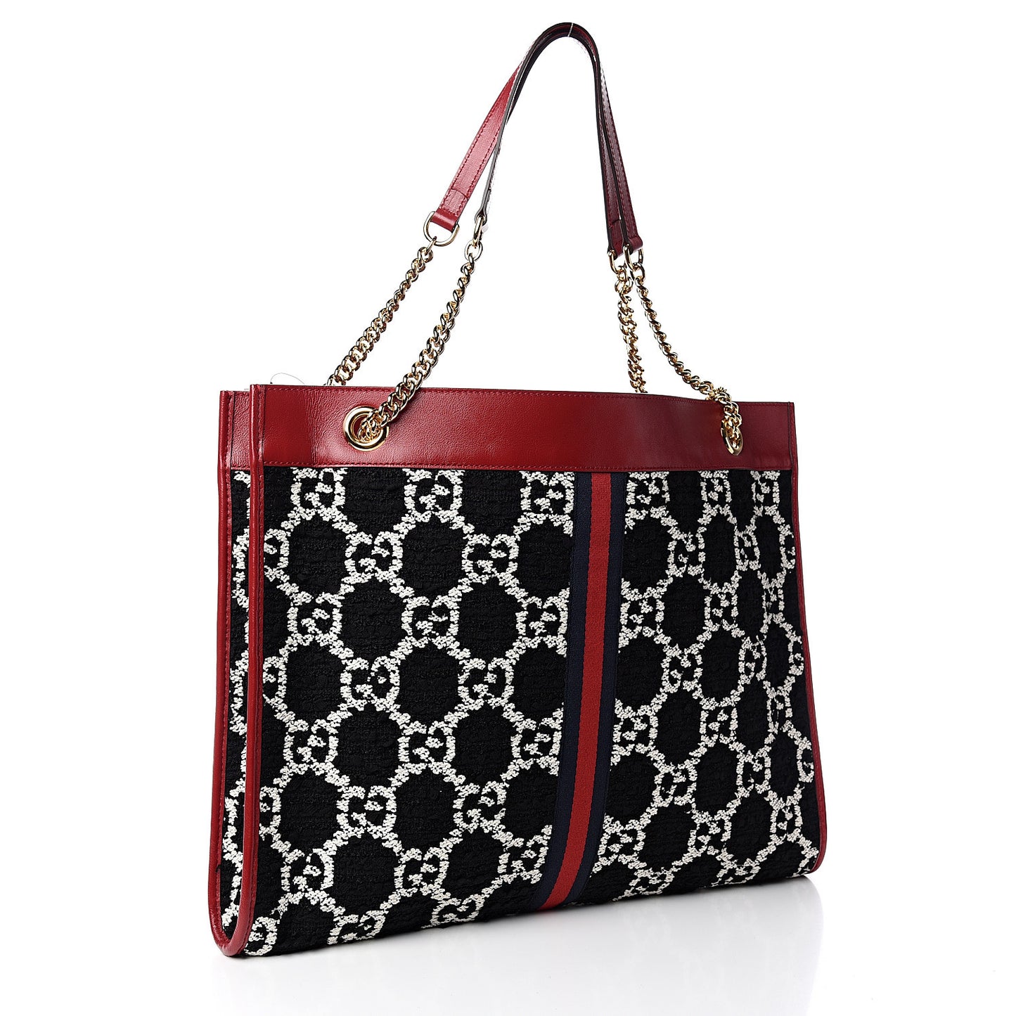 Tweed GG Monogram Large Rajah Chain Tote Romantic Cherry Black White