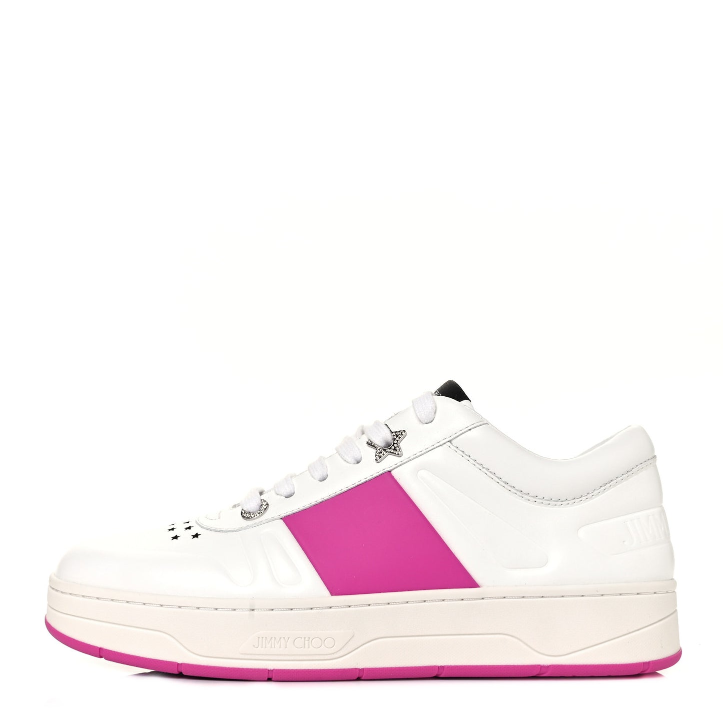 Calfskin Vinyl Striped Hawaii Flatform Sneakers 39 White Fuchsia