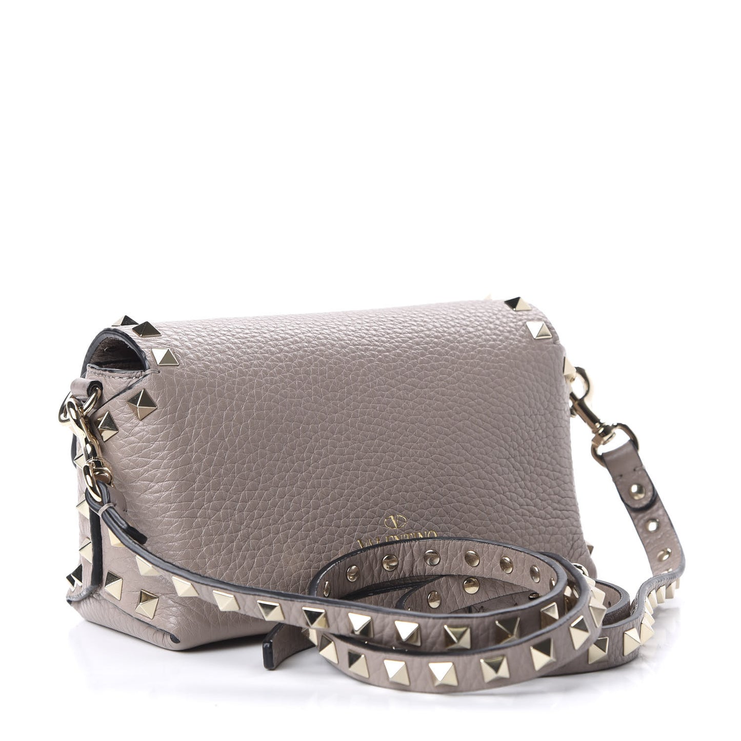 Pebbled Calfskin Mini Rockstud Crossbody Bag Poudre