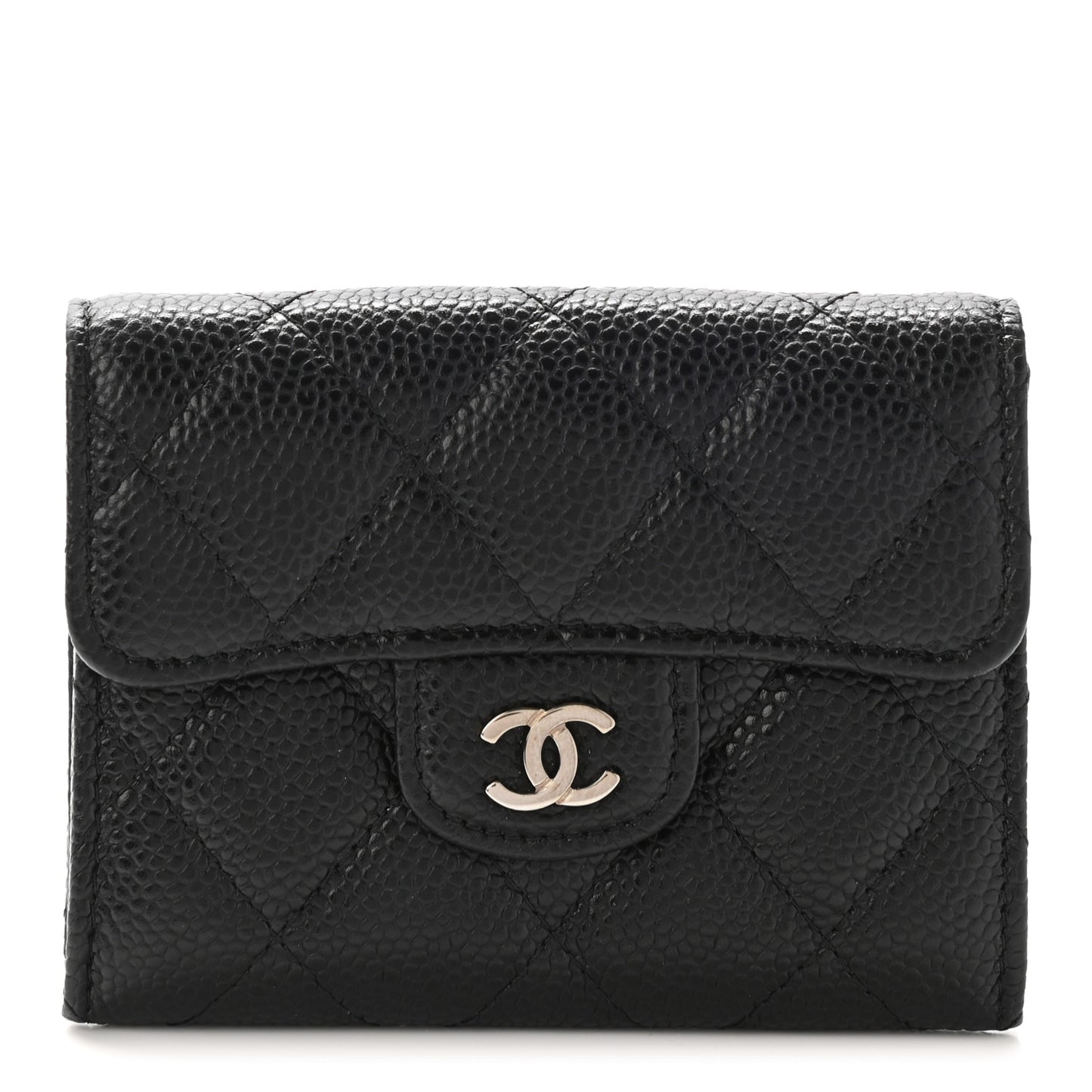 Caviar Quilted Flap Card Holder Wallet Black