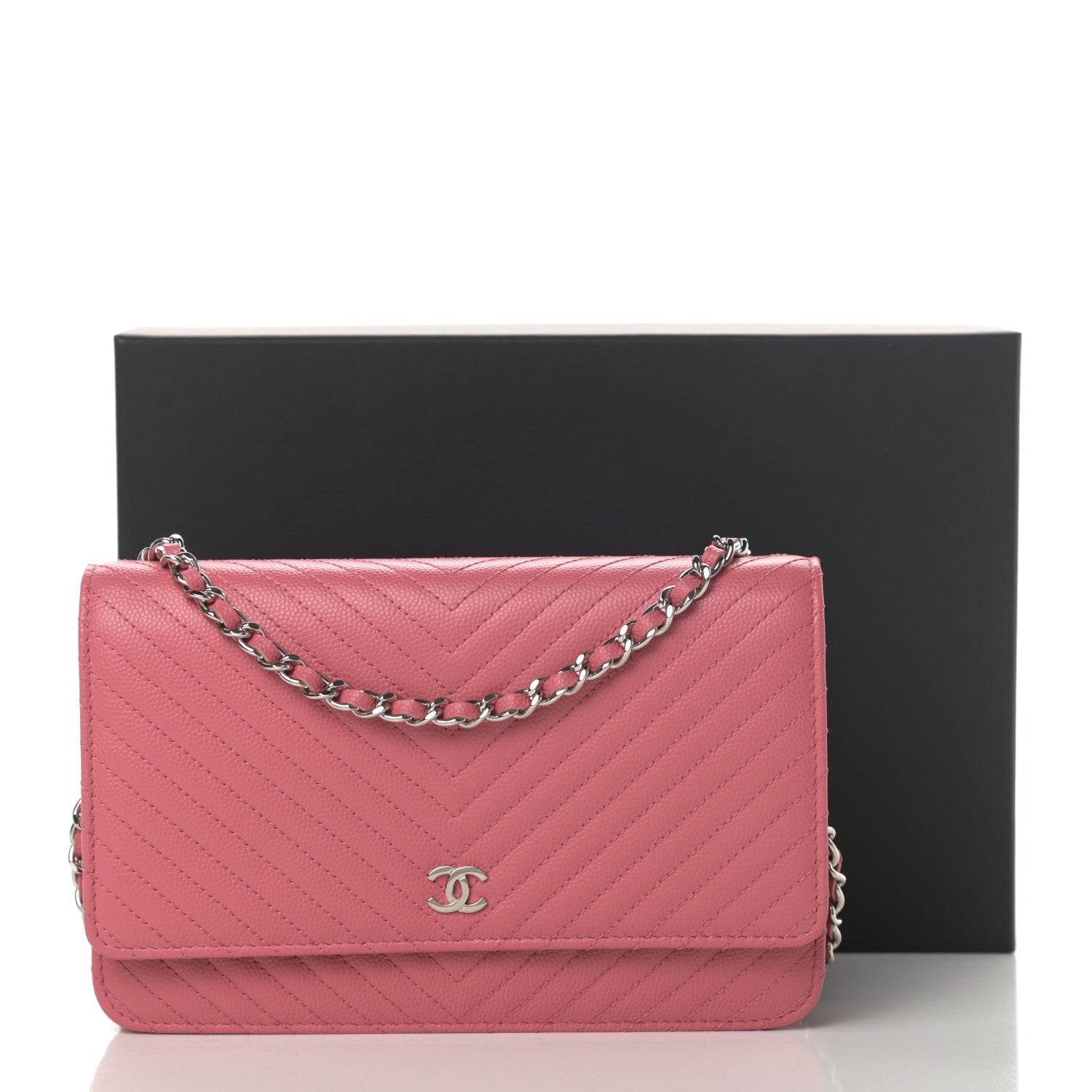 Chanel Caviar Chevron Quilted Wallet On Chain WOC Pink 13 of 13