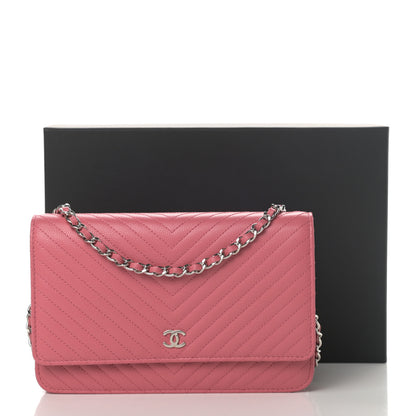 Chanel Caviar Chevron Quilted Wallet On Chain WOC Pink 13 of 13