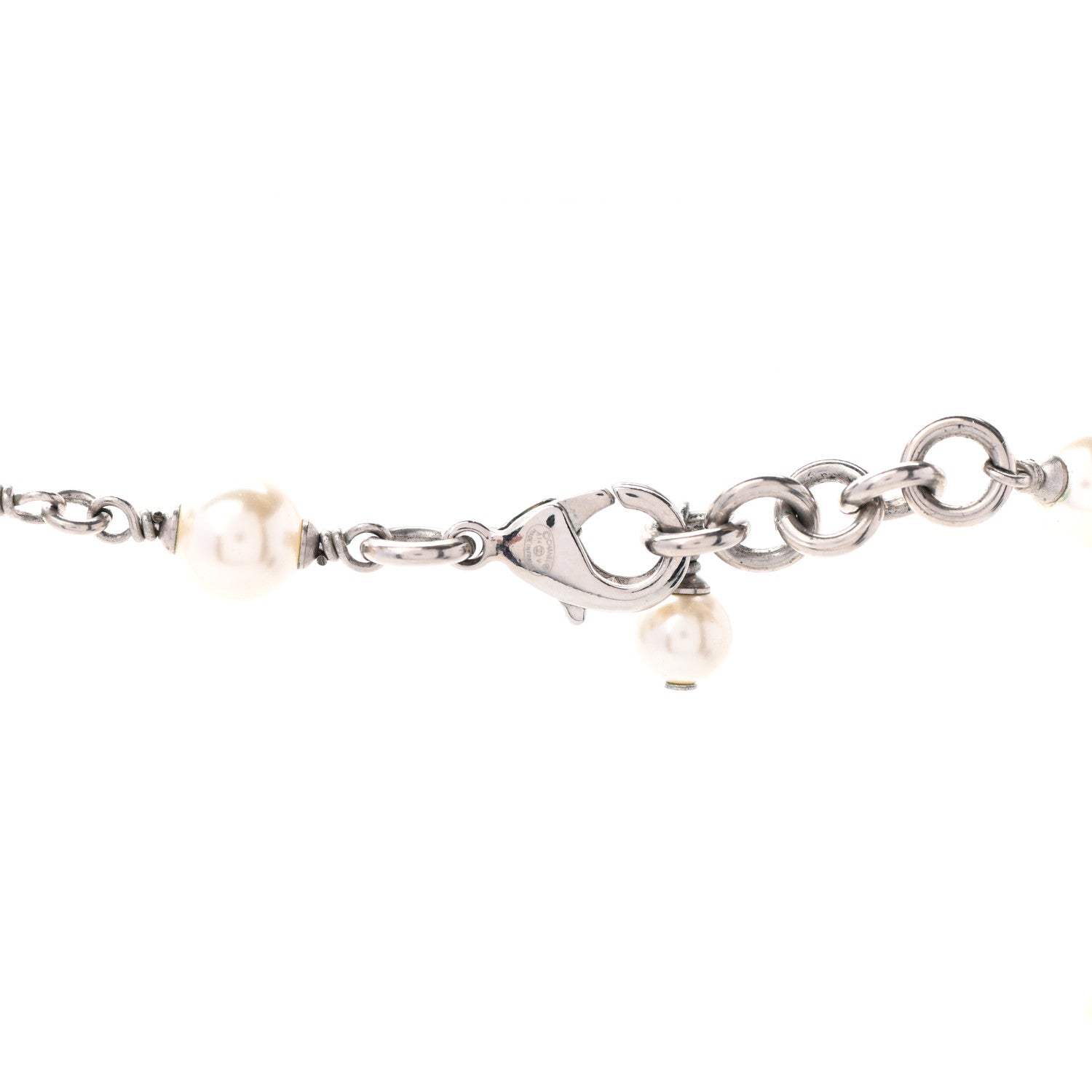 Chanel Crystal Pearl CC Necklace Silver 4 of 4